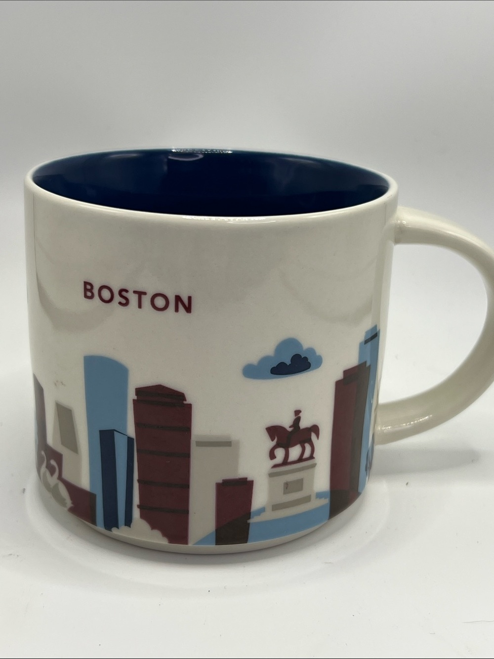 Starbucks Boston Skyline Mug - White with Blue Interior and Red Accents